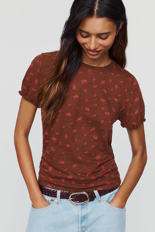 Pilcro Women's Bennie Cotton Slim Puff Sleeve Tee