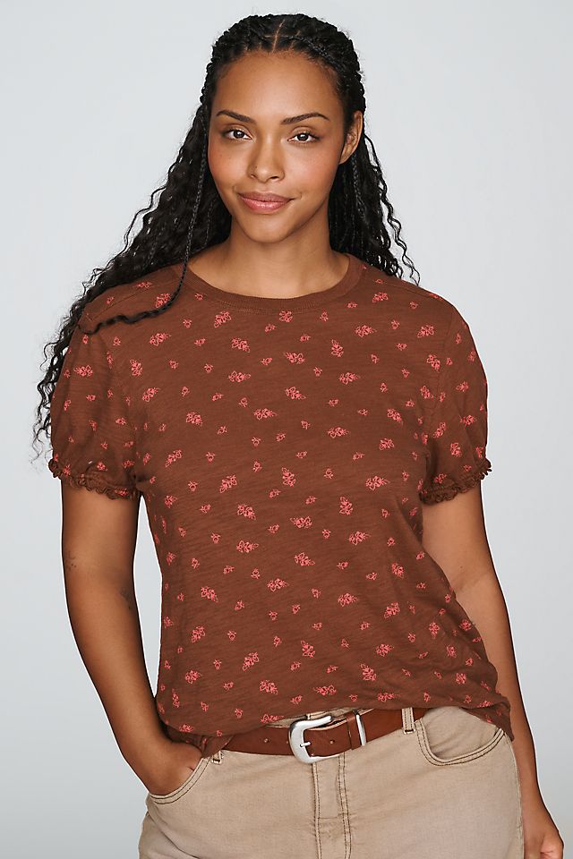 Pilcro Women's Bennie Cotton Slim Puff Sleeve Tee
