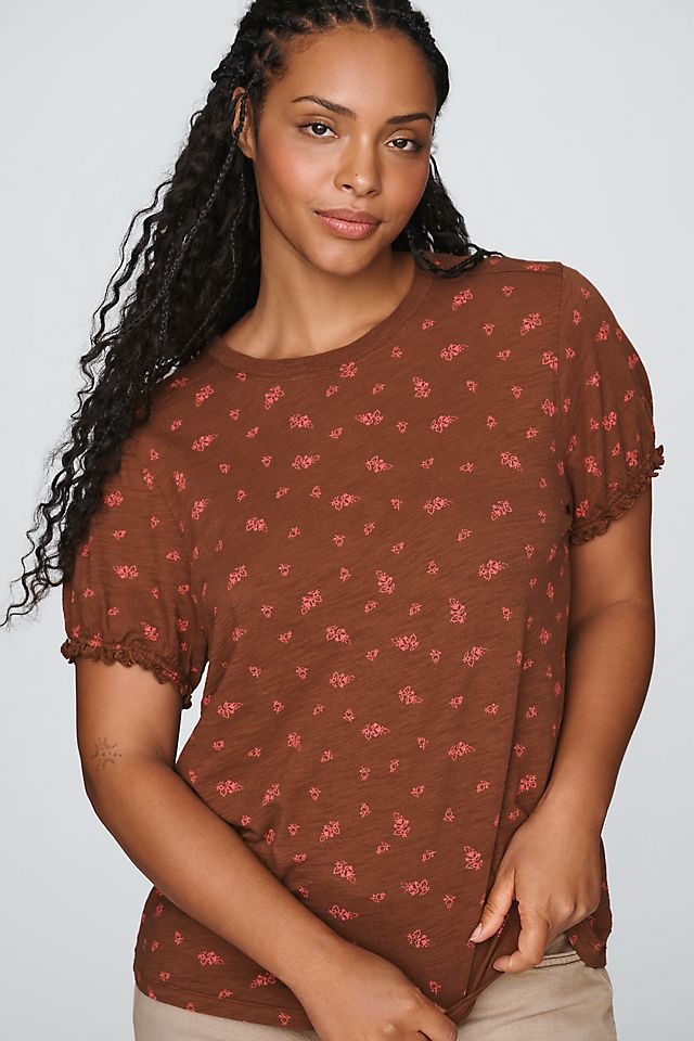 Pilcro Women's Bennie Cotton Slim Puff Sleeve Tee
