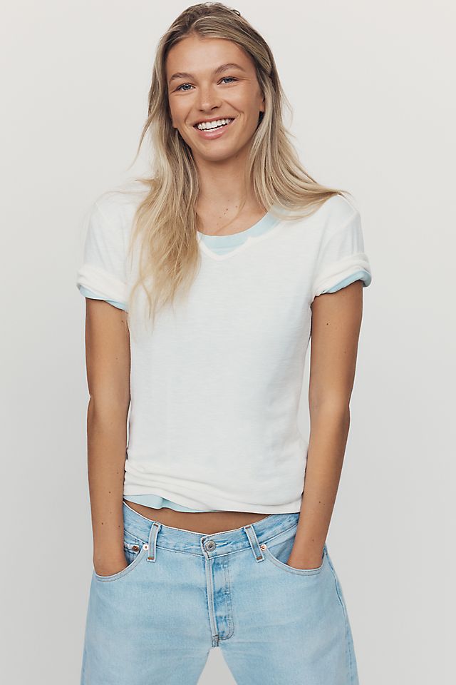 Pilcro Women's Sable Cotton Modal Notched Collar Tee