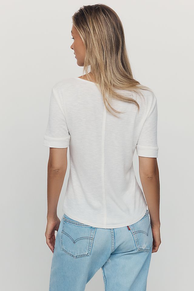 Pilcro Women's Sable Cotton Modal Notched Collar Tee